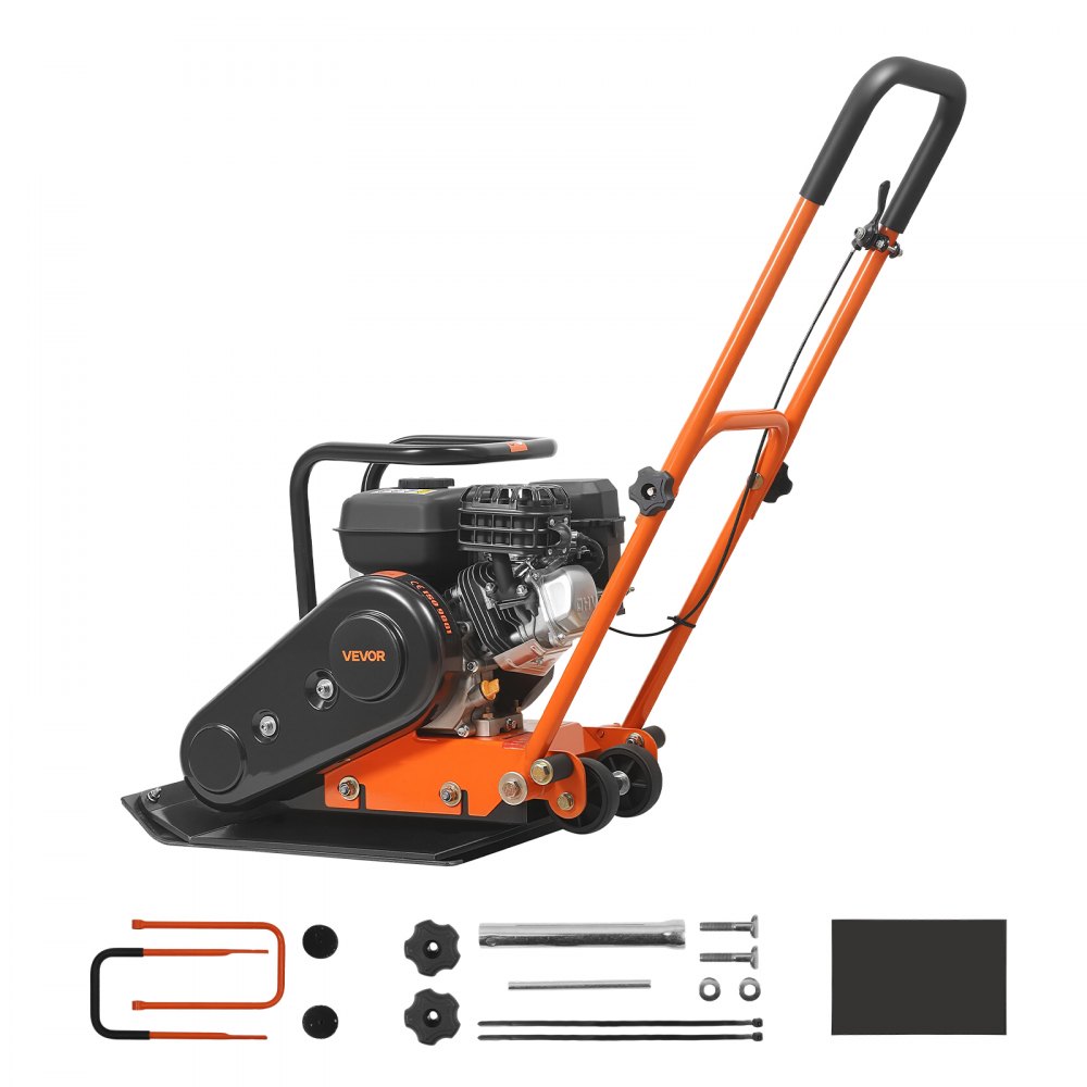 VEVOR Compactador de Tierra Motor de Gasolina de 6,5 HP y 196 cc, Compactador Vibratorio de Placa 5600 VPM, 25 m/min, Fuerza de Compactación de 10,5 kN, para Caminos, Patios, Asfaltos, Paisajismo