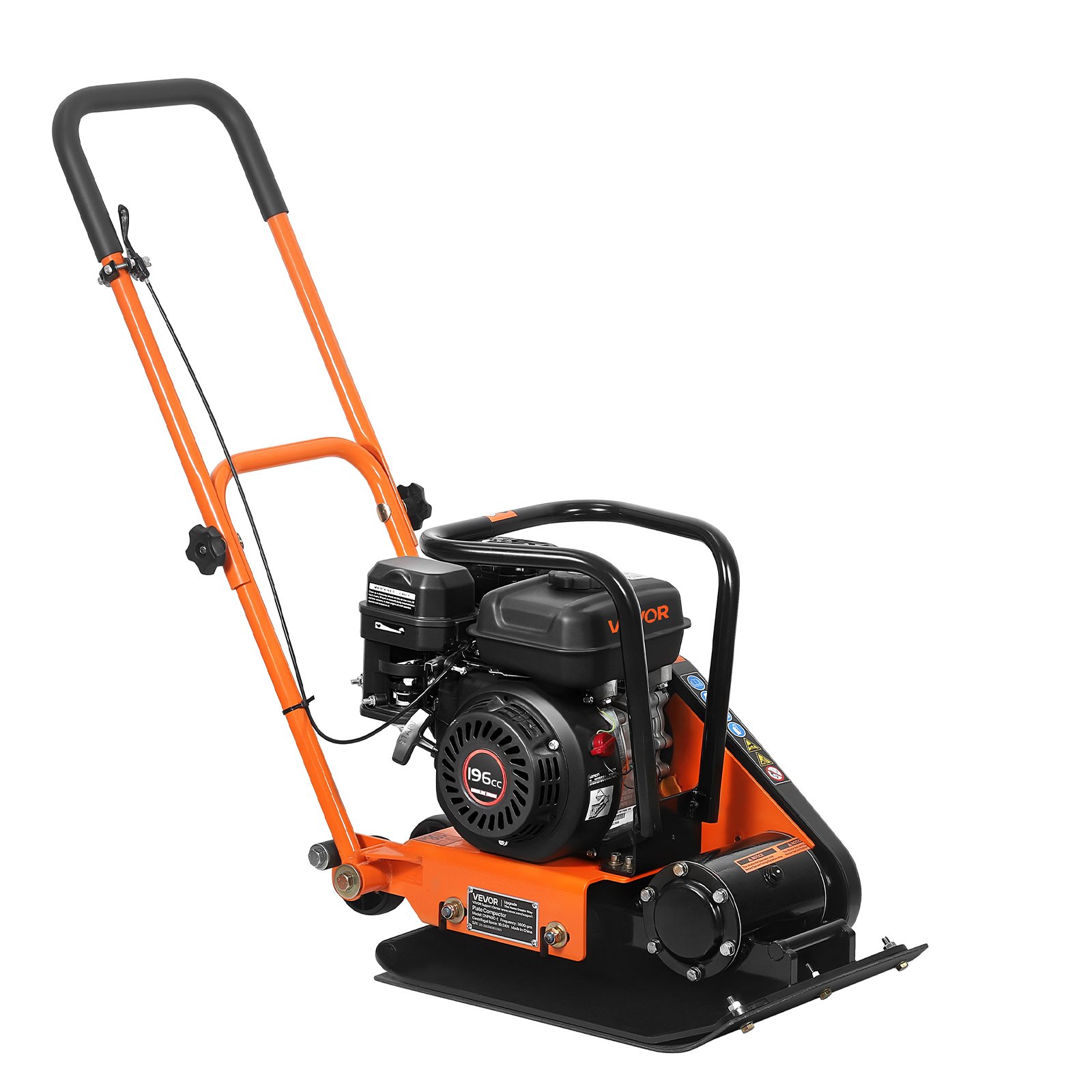 VEVOR Compactador de Tierra Motor de Gasolina de 6,5 HP y 196 cc, Compactador Vibratorio de Placa 5600 VPM, 25 m/min, Fuerza de Compactación de 10,5 kN, para Caminos, Patios, Asfaltos, Paisajismo