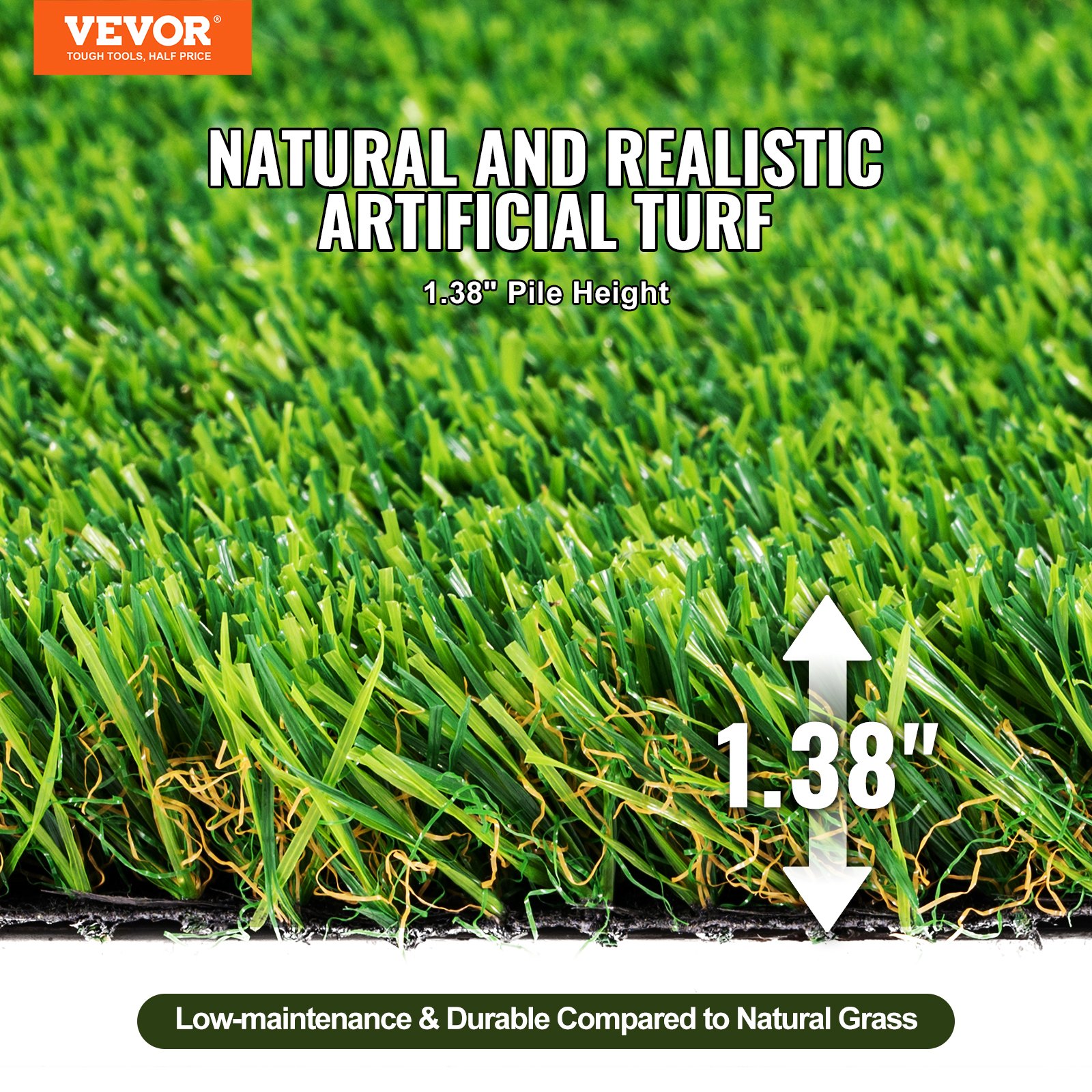 VEVOR Césped Artificial 122x183 cm Felpudo Falso de 35 mm Decoración de Césped para Patio Fácil de Limpiar con Orificios de Drenaje para Alfombras Multiusos para Entrada del Hogar Exterior Interior