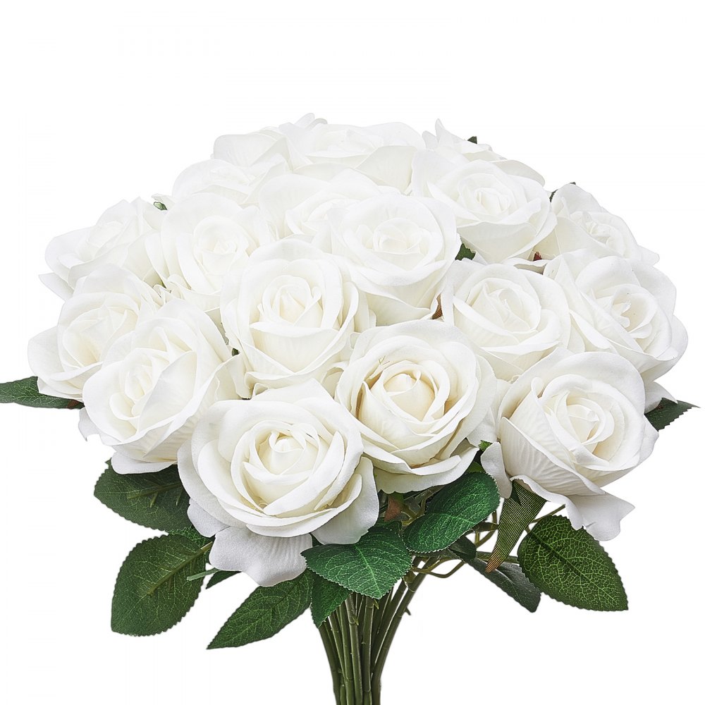 VEVOR Flores Artificiales, 120 Rosas Artificiales de Espuma Blanca de Aspecto Real a Granel, Rosas Blancas Artificiales con Tallos para Ramos de Boda, Centros de Mesa y Decoración de Mesas de Fiesta