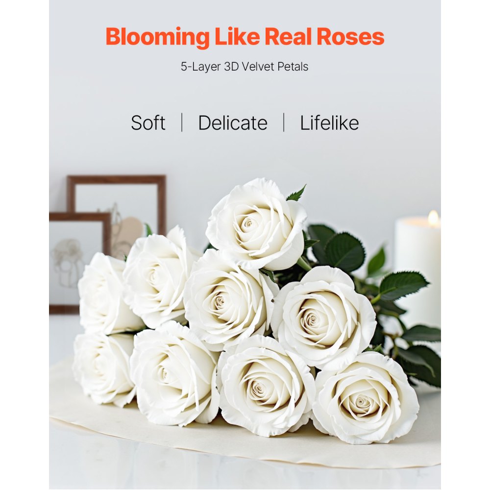 VEVOR Flores Artificiales, 120 Rosas Artificiales de Espuma Blanca de Aspecto Real a Granel, Rosas Blancas Artificiales con Tallos para Ramos de Boda, Centros de Mesa y Decoración de Mesas de Fiesta