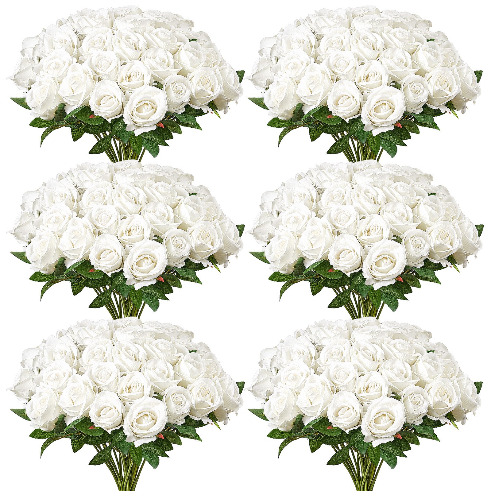 VEVOR Flores Artificiales, 120 Rosas Artificiales de Espuma Blanca de Aspecto Real a Granel, Rosas Blancas Artificiales con Tallos para Ramos de Boda, Centros de Mesa y Decoración de Mesas de Fiesta