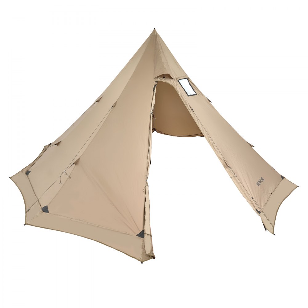VEVOR Tienda de Campaña Caliente para 4-6 Personas, Tipi Portátil 460 x 460 x 260 cm con Conector para Estufa, Carpa Cónica de Lona Impermeable para Acampar, Senderismo, Pesca y Mochilero, Talla L