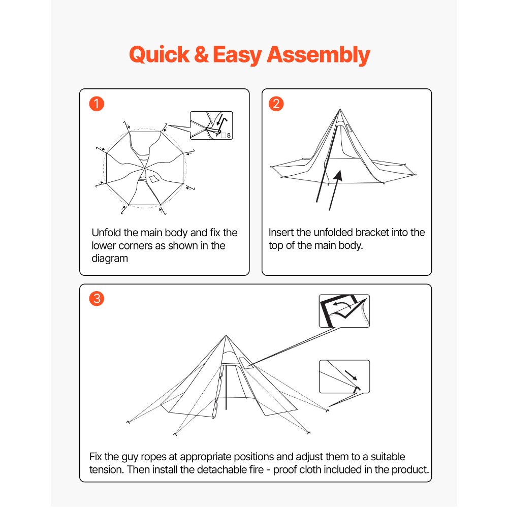 VEVOR Tienda de Campaña Caliente para 4 Personas, Tipi Portátil con Horno, Tienda Interior y Faldón para Nieve, Carpa Cónica de Lona Impermeable para Acampar, Senderismo, Pesca y Mochilero, Talla M