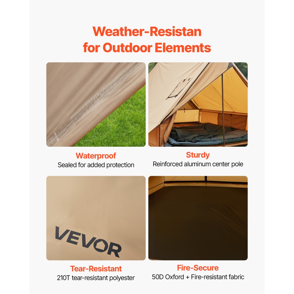 VEVOR Tienda de Campaña Caliente para 2 Personas, Carpa Portátil Tipo Casa 250 x 200 x 150 cm con Orificio para Estufa, Postes y Bolsa de Transporte para Acampar, Senderismo, Pesca y Mochilero