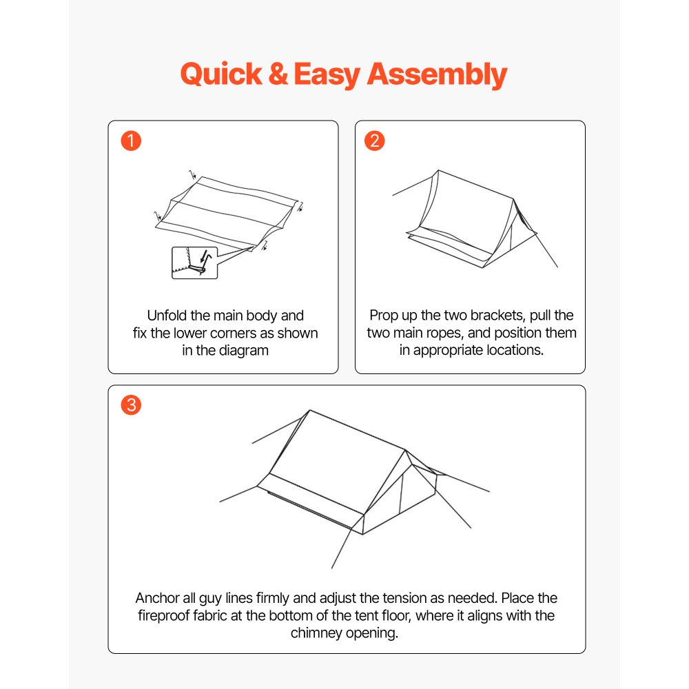 VEVOR Tienda de Campaña Caliente para 2 Personas, Carpa Portátil Tipo Casa 380 x 200 x 190 cm con Orificio para Estufa, Tienda Impermeable para Acampar, Senderismo, Caza, Pesca y Mochilero