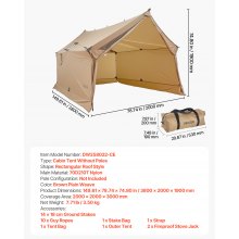 VEVOR Tienda de Campaña Caliente Tipo Casa 380 x 200 x 190 cm para 2 Personas
