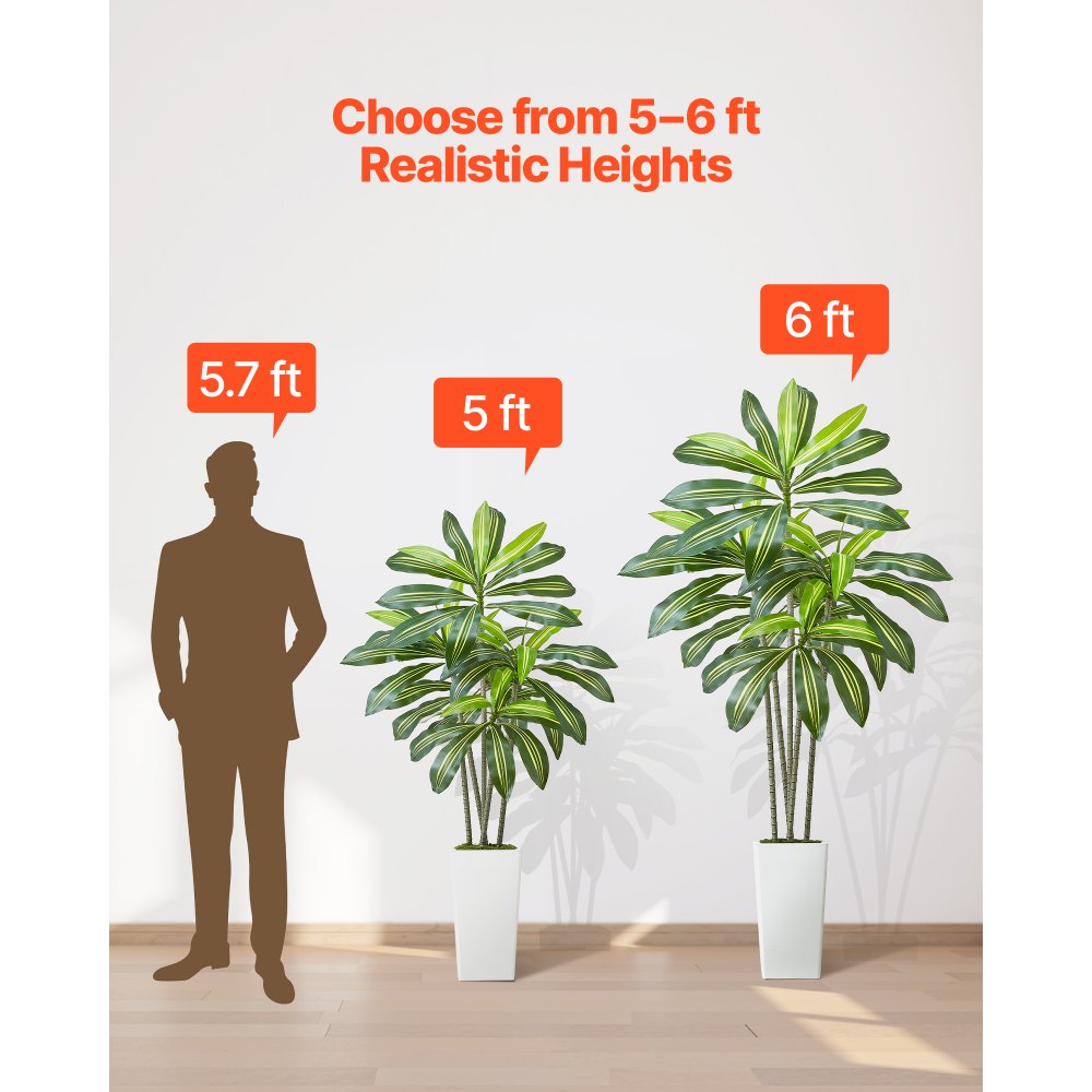 VEVOR Artificial Dracaena Tree 1524 mm, Fake Palm Tropical Plants with White Tall Planter, Faux Floor Silk Plant in Pot, Large Trees for Home Office Living Room Decor House Warming, Indoor Outdoor