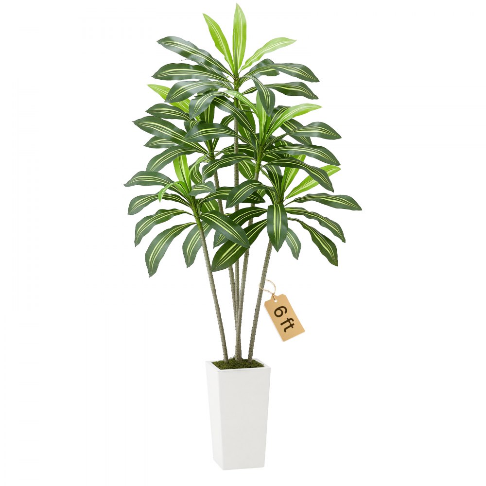 VEVOR Dracaena Artificial, Palmera Tropical Artificial con Macetero Alto Blanco, para Decoración del Hogar, Sala de Estar, Inauguración de la Casa, 1 Planta con 5 Tallos, 800 x 800 x 1824 mm