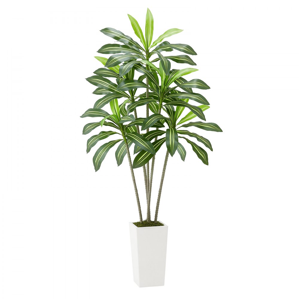 VEVOR Dracaena Artificial, Palmera Tropical Artificial con Macetero Alto Blanco, para Decoración del Hogar, Sala de Estar, Inauguración de la Casa, 1 Planta con 5 Tallos, 800 x 800 x 1824 mm