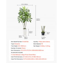 VEVOR Dracaena Artificial, Palmera Tropical Artificial con Macetero Alto Blanco, para Decoración del Hogar, Sala de Estar, Inauguración de la Casa, 1 Planta con 5 Tallos, 800 x 800 x 1824 mm