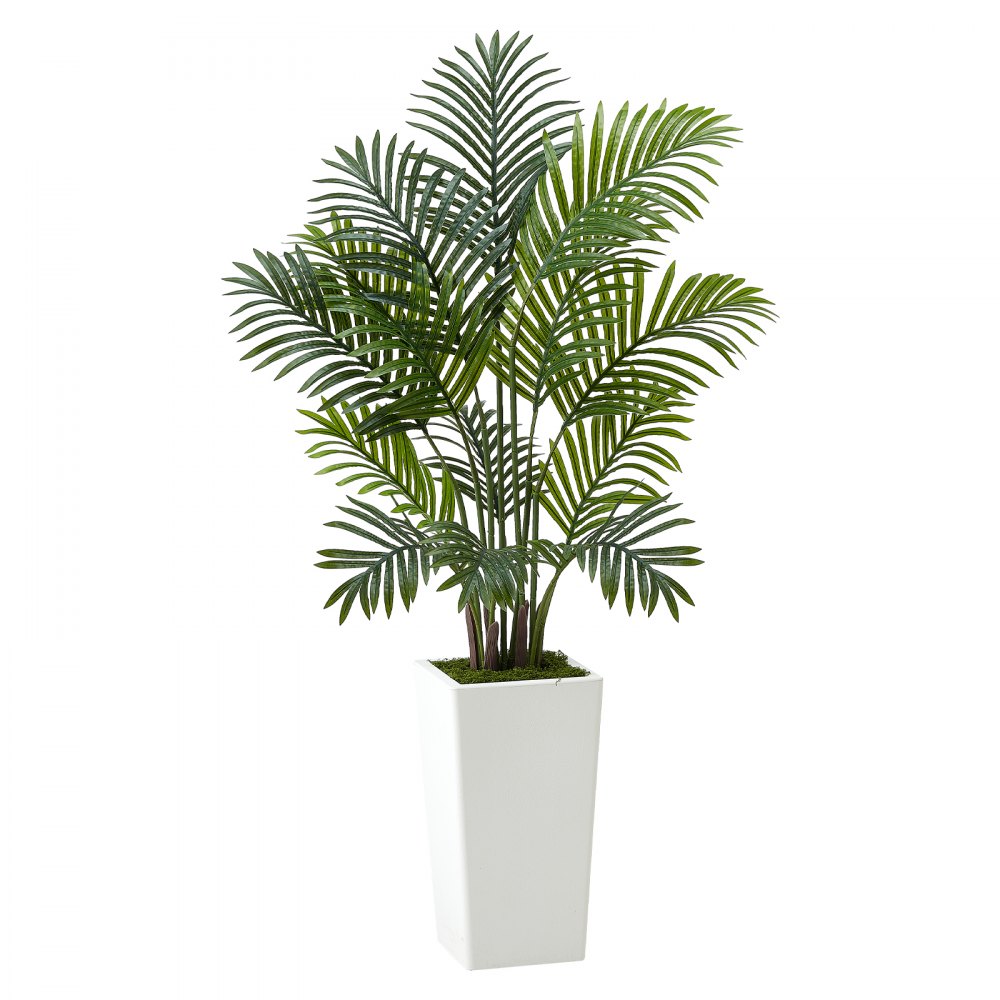 VEVOR Palmera Areca Artificial Tropical Falsa con Maceta Alta Blanca, para Decoración de Hogar, Oficina, Sala de Estar, Inauguración de Casa, Interior Exterior, 700 x 700 x 1220 mm, Verde, 2 uds
