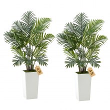 VEVOR Palmera Areca Artificial Tropical Falsa con Maceta Alta Blanca, para Decoración de Hogar, Oficina, Sala de Estar, Inauguración de Casa, Interior Exterior, 700 x 700 x 1220 mm, Verde, 2 uds