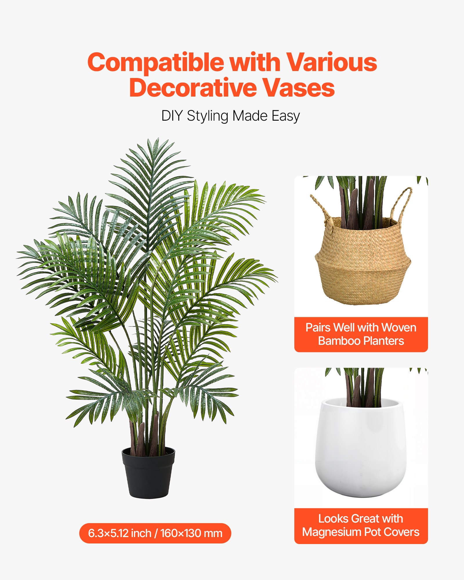 VEVOR Artificial Areca Palm 1219 mm, 2 Pack Fake Palm Tropical Plants with White Tall Planter, Faux Floor Silk Plant in Pot, Large Tree for Home Office Living Room Decor House Warming, Indoor Outdoor