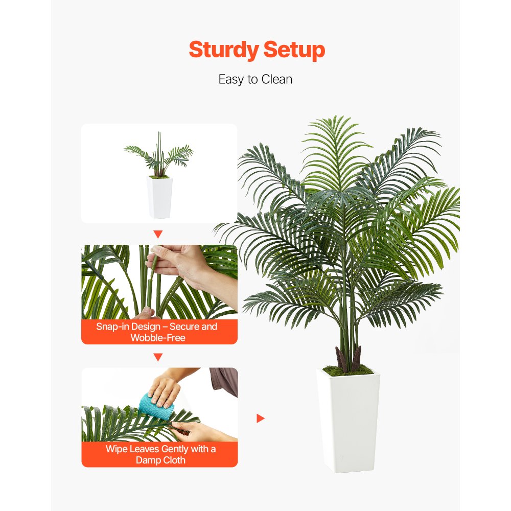 VEVOR Palmera Areca Artificial, Planta Tropical de Imitación con Maceta Alta Blanca, para Decoración de Hogar, Oficina, Sala de Estar, Inauguración de Casa, 900 x 800 x 1540 mm, PE, Verde, 1 ud