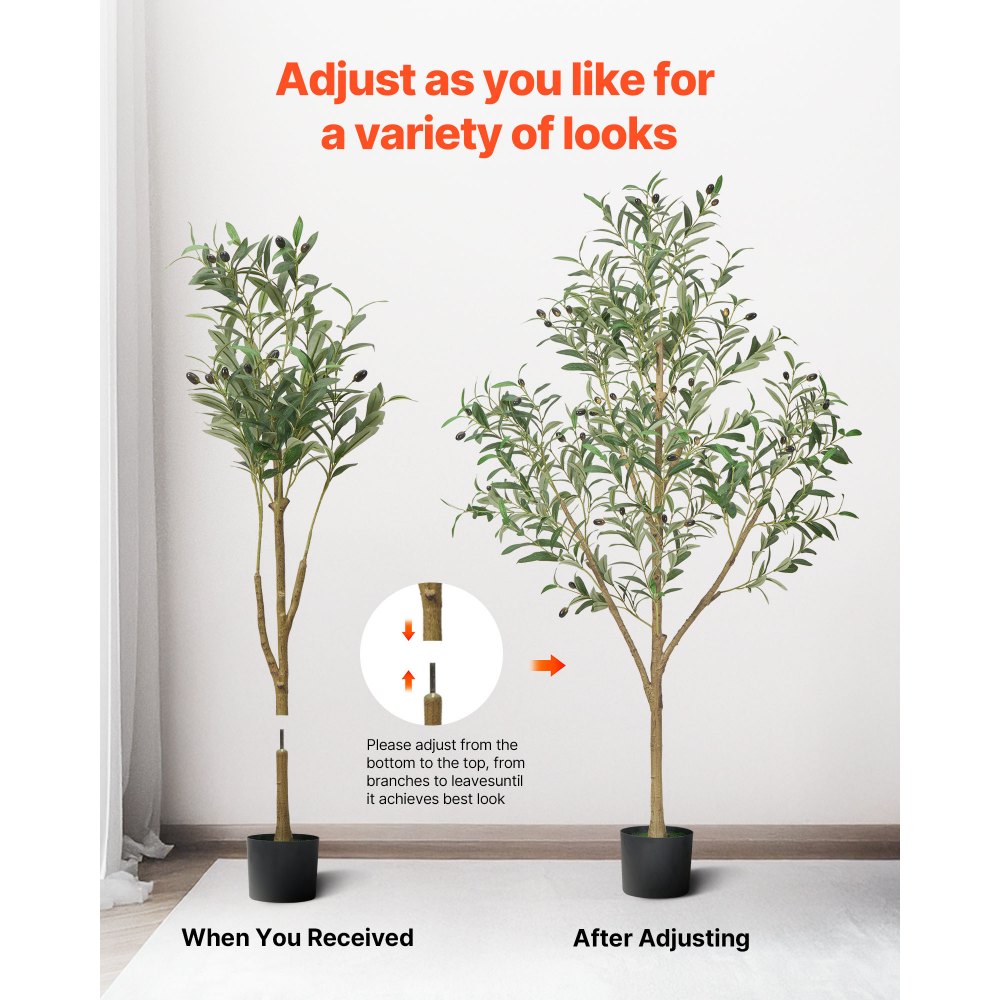 VEVOR Árbol Artificial de Olivo Alto de 1524 mm Planta Artificial de PE para Decoración Árbol Verde Planta Falsa para Hogar, Oficina, Hotel, Centro Comercial, Interior y Exterior, Maceta Negra