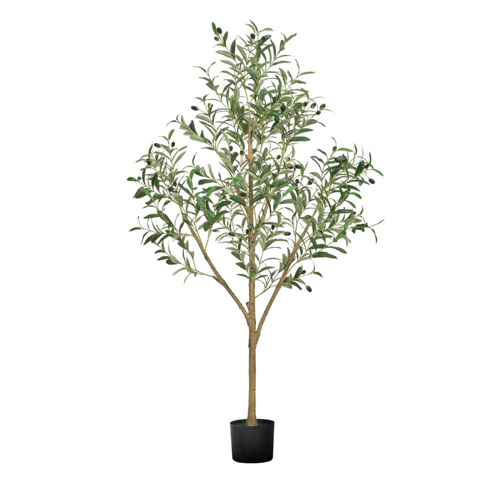 VEVOR Árbol Artificial de Olivo Alto de 1524 mm Planta Artificial de PE para Decoración Árbol Verde Planta Falsa para Hogar, Oficina, Hotel, Centro Comercial, Interior y Exterior, Maceta Negra