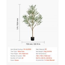 VEVOR Árbol Artificial de Olivo Alto de 152 cm Planta Artificial de PE para Casa
