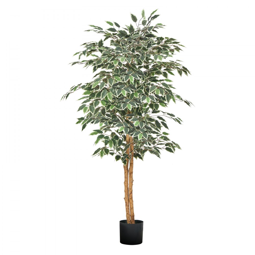 VEVOR Árbol Artificial de Ficus Alto de 1524 mm Planta Artificial de PE para Decoración Árbol Verde Planta Falsa para Hogar, Oficina, Hotel, Centro Comercial, Interior y Exterior, Maceta Negra