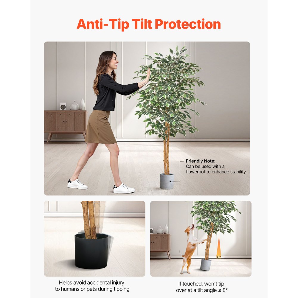 VEVOR Árbol Artificial de Ficus Alto de 1524 mm Planta Artificial de PE para Decoración Árbol Verde Planta Falsa para Hogar, Oficina, Hotel, Centro Comercial, Interior y Exterior, Maceta Negra
