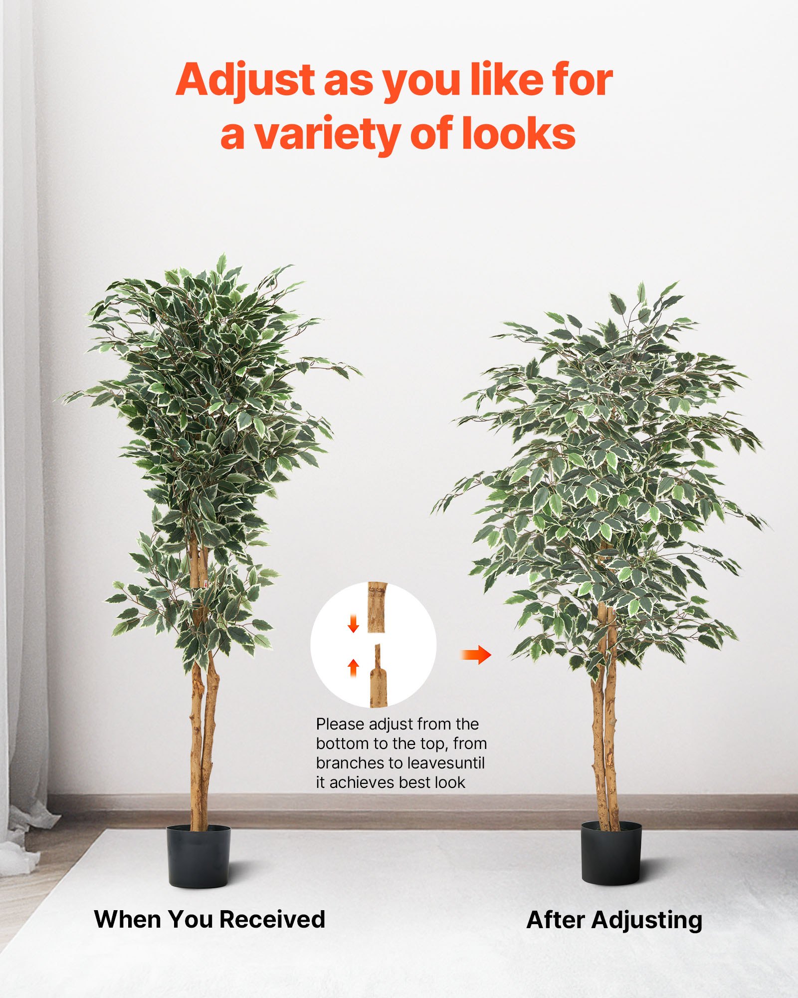 VEVOR Árbol Artificial de Ficus Alto de 1524 mm Planta Artificial de PE para Decoración Árbol Verde Planta Falsa para Hogar, Oficina, Hotel, Centro Comercial, Interior y Exterior, Maceta Negra