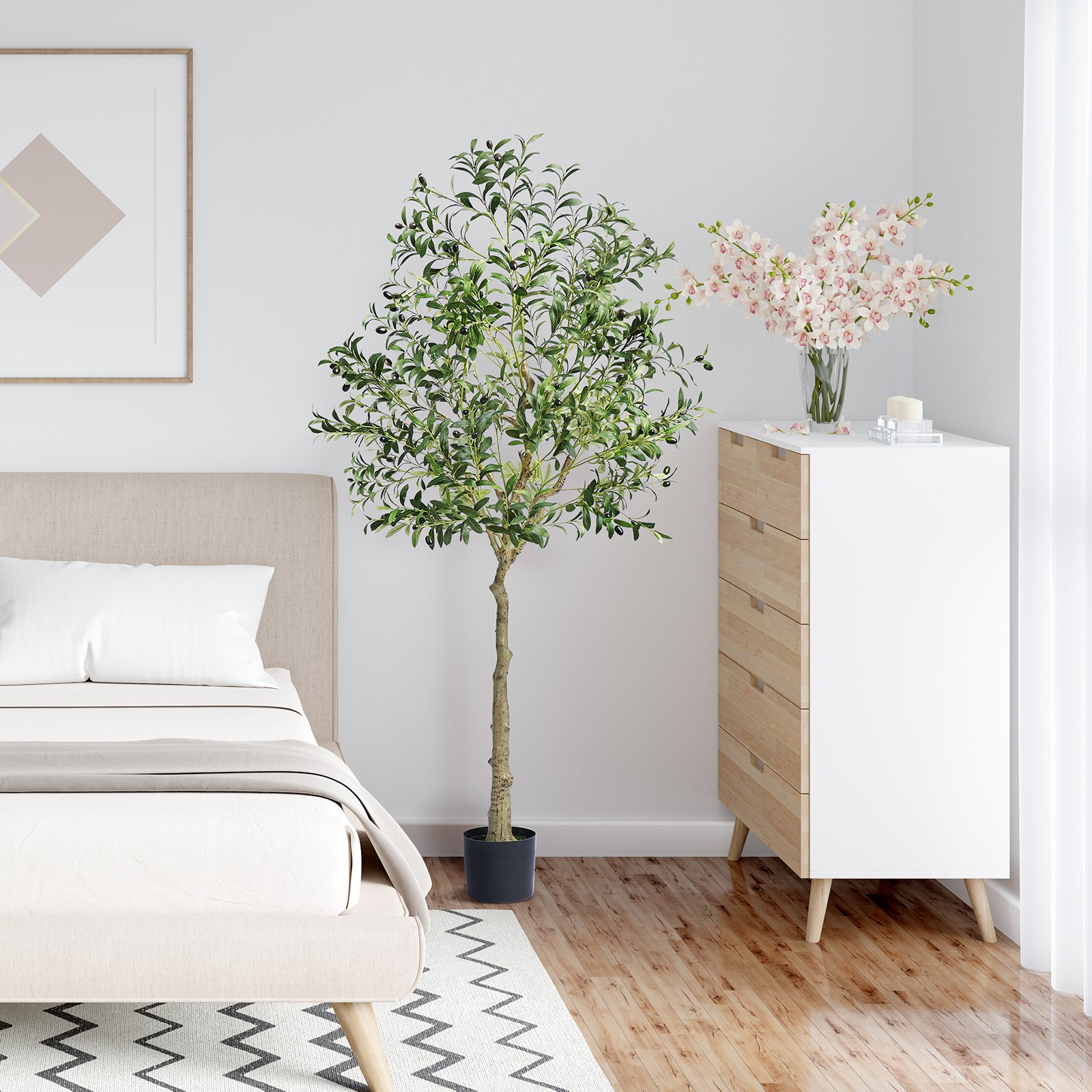 VEVOR Artificial Olive Tree 81x81x179cm Artificial Plant PE Artificial Plants Fake Plastic Plants in Pot Artificial Flower Odorless Waterproof Ideal for Decorating Bedroom Study Living Room