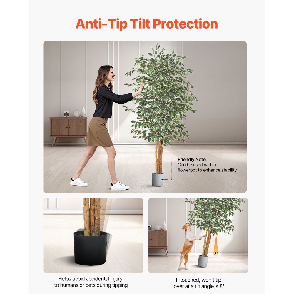 VEVOR Árbol Artificial de Ficus Alto de 1829 mm Planta Artificial de PE para Decoración Árbol Verde Planta Falsa para Hogar, Oficina, Hotel, Centro Comercial, Interior y Exterior, Maceta Negra