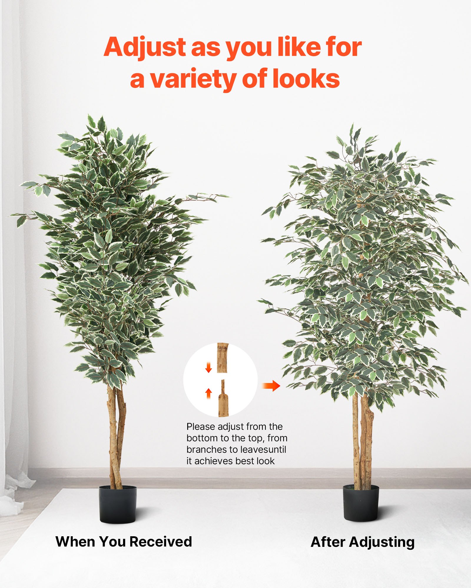 VEVOR Árbol Artificial de Ficus Alto de 1829 mm Planta Artificial de PE para Decoración Árbol Verde Planta Falsa para Hogar, Oficina, Hotel, Centro Comercial, Interior y Exterior, Maceta Negra