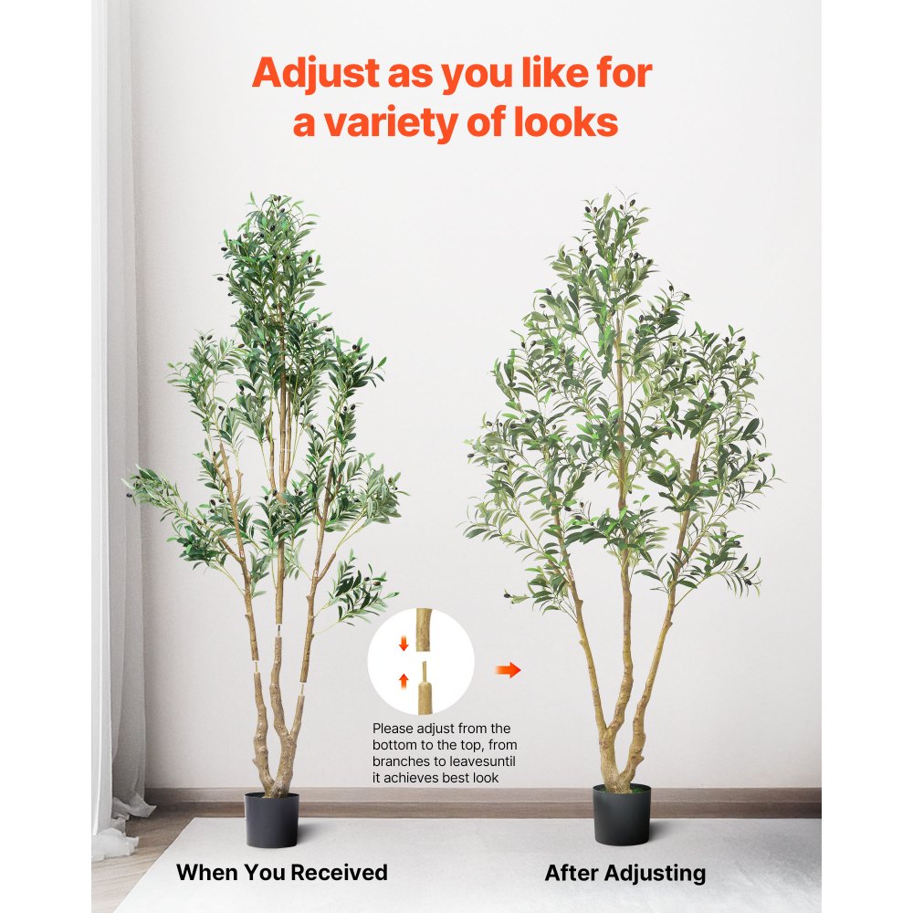 VEVOR Árbol Artificial de Olivo Alto de 2134 mm Planta Artificial de PE para Decoración Árbol Verde Planta Falsa para Hogar, Oficina, Hotel, Centro Comercial, Interior y Exterior, Maceta Negra