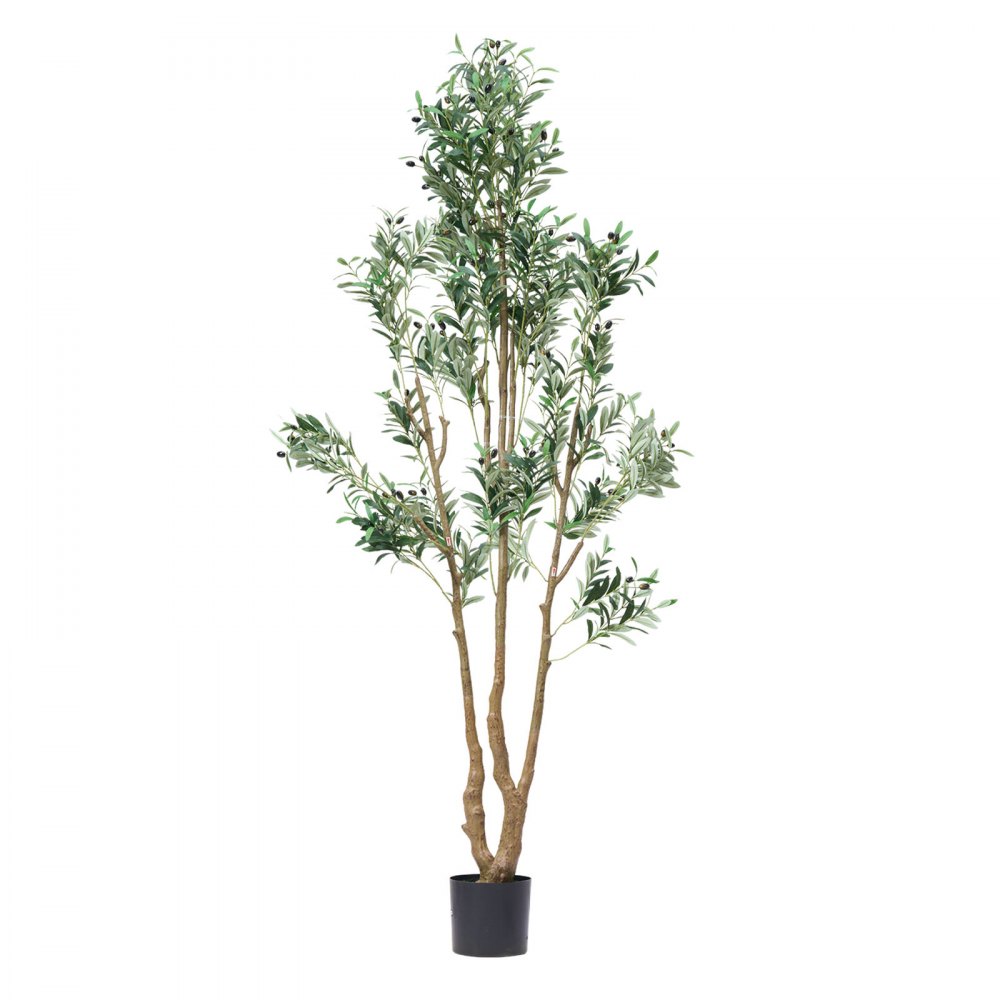 VEVOR Árbol Artificial de Olivo Alto de 2134 mm Planta Artificial de PE para Decoración Árbol Verde Planta Falsa para Hogar, Oficina, Hotel, Centro Comercial, Interior y Exterior, Maceta Negra