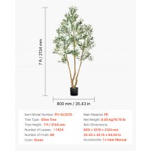 VEVOR Árbol Artificial de Olivo Alto de 213 cm Planta Artificial de PE para Casa