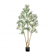 VEVOR Árbol Artificial de Olivo Alto de 2134 mm Planta Artificial de PE para Decoración Árbol Verde Planta Falsa para Hogar, Oficina, Hotel, Centro Comercial, Interior y Exterior, Maceta Negra