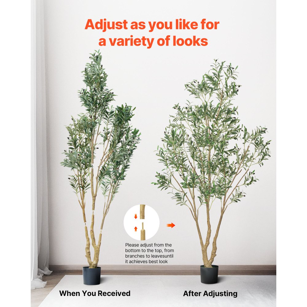 VEVOR Árbol Artificial de Olivo Alto de 2438 mm Planta Artificial de PE para Decoración Árbol Verde Planta Falsa para Hogar, Oficina, Hotel, Centro Comercial, Interior y Exterior, Maceta Negra