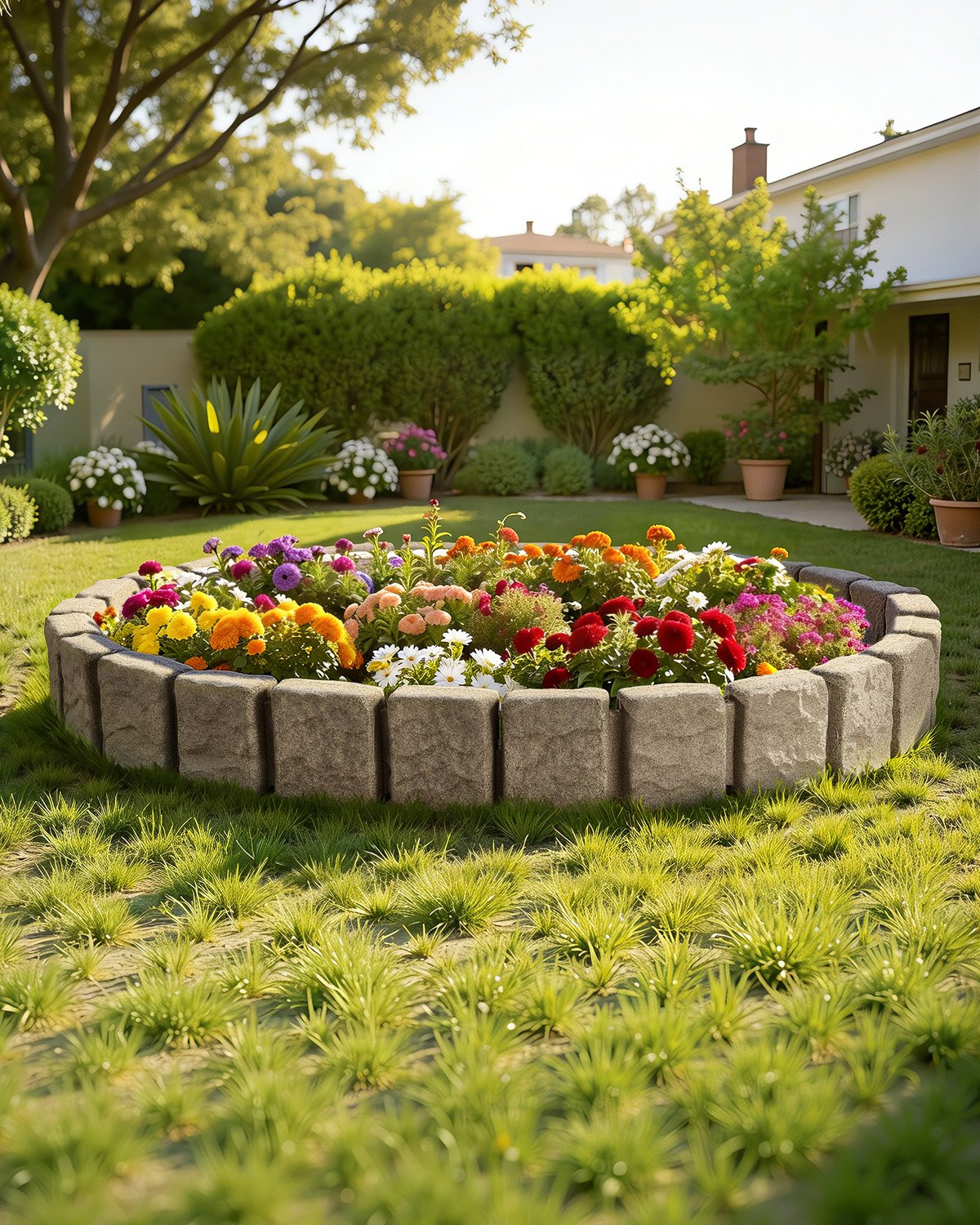 VEVOR Borde de Piedra Artificial para Jardín 120x10x23 cm, 4 Piezas de Borde de Césped Realista Flexible del Tamaño de un Ladrillo con Púas de Anclaje, para Caminos de Acceso y Pasarelas, Beige