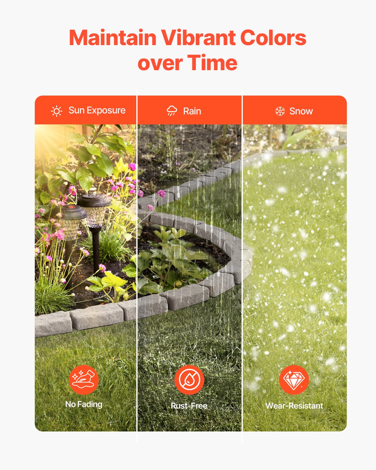 VEVOR 4-piece set of stone-look lawn edging, 1180x95x57 mm, realistic flower bed edging, flexible garden border in brick size with anchoring spikes, border for driveways, walkways, beige