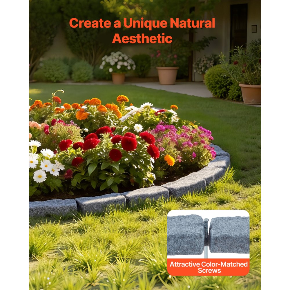VEVOR Borde de Piedra Artificial para Jardín 1180 x 95 x 57 mm, 4 PCS Borde de Césped Realista Flexible del Tamaño de un Ladrillo con Púas de Anclaje, para Caminos de Acceso y Pasarelas, Gris