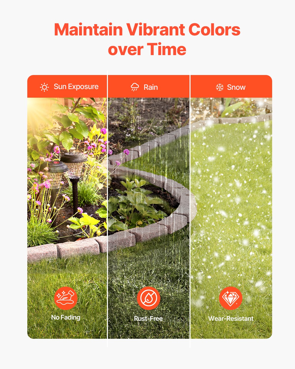 VEVOR Lawn Edging in Stone Look, Set of 4, 1180x95x57 mm, Bed Edging, Flexible Garden Border in Brick Size with Anchoring Spikes, Light-Resistant Bed Border for Driveways, Walkways, Brown