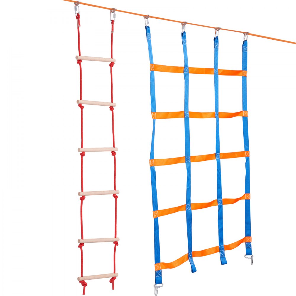 VEVOR Ninja Warrior Carrera de Obstáculos para Niños 15,24 m Resistentes a la Intemperie Línea de Mono con Capacidad de Peso de 226,8 kg Entrenamiento de Juguetes para Patio Trasero 10 Obstáculos