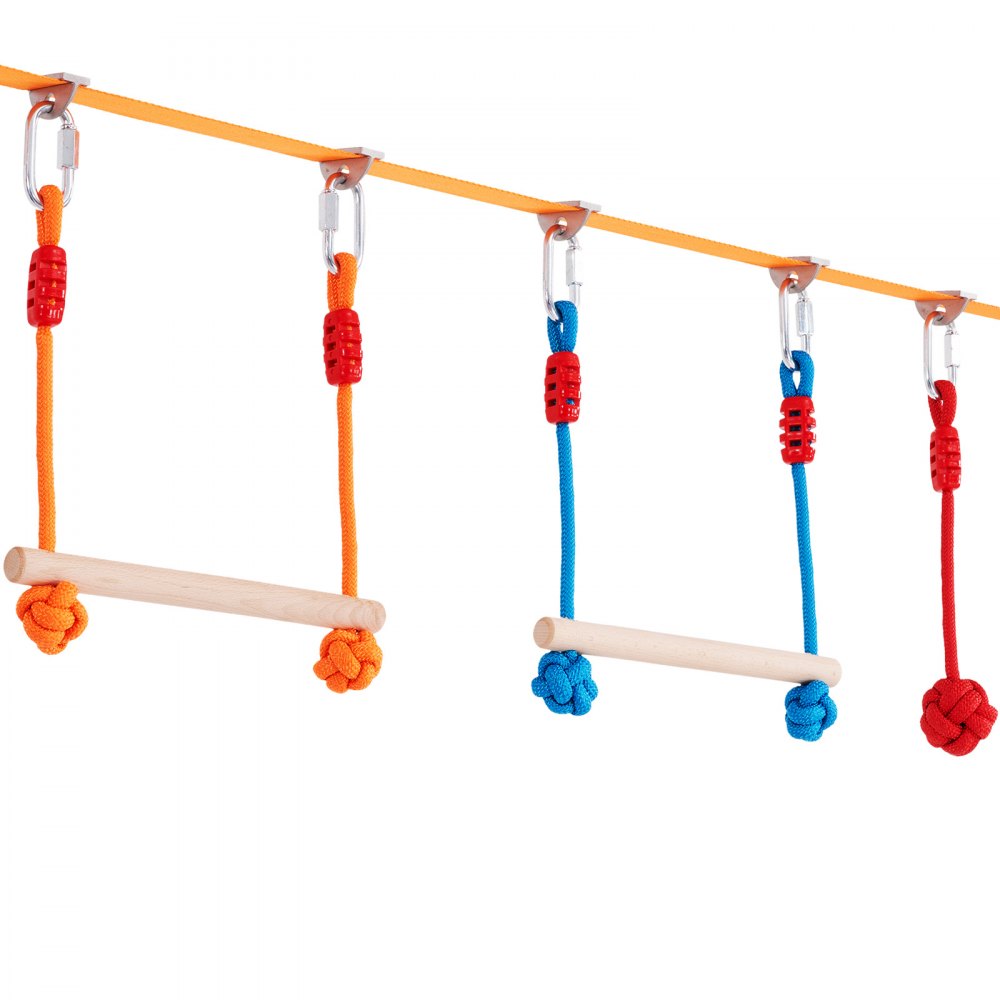 VEVOR Ninja Course para niños Slackline y kit de carrera de obstáculos 2x60 pies de carga 500 lbs 14 obstáculos Equipo de juego al aire libre con red de escalada Monkey Bar para patio trasero jardín