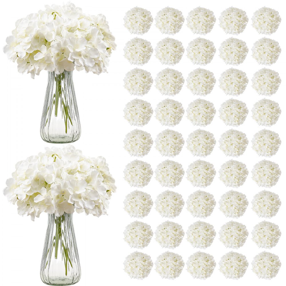 VEVOR Flores Artificiales, 105 Hortensias Artificiales de Seda Blanca de Aspecto Real a Granel, Artificiales Blancas con Tallos para Ramos de Boda, Centros de Mesa y Decoración de Mesas de Fiesta