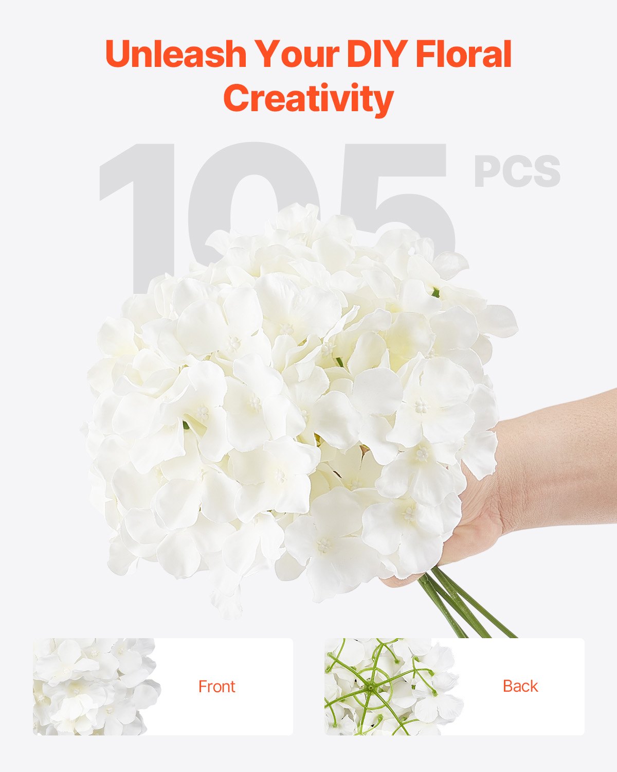 VEVOR Artificial Flowers, 105 Pieces White Artificial Silk Hydrangeas, White Artificial Flowers with Stems for DIY Wedding Bouquets, Table Decorations for Home, Party Table Decorations