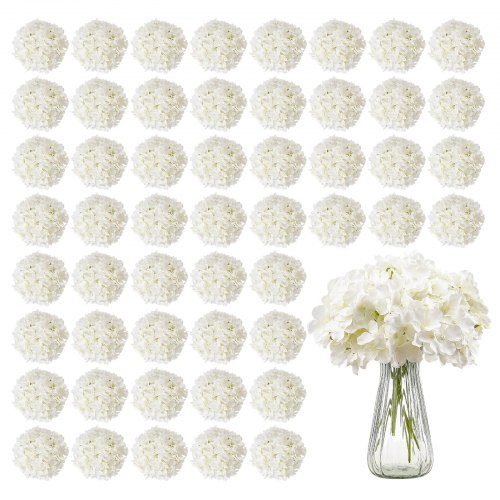 VEVOR Flores Artificiales, 65 Hortensias Artificiales de Seda Blanca de Aspecto Real a Granel, Artificiales Blancas con Tallos para Ramos de Boda, Centros de Mesa y Decoración de Mesas de Fiesta