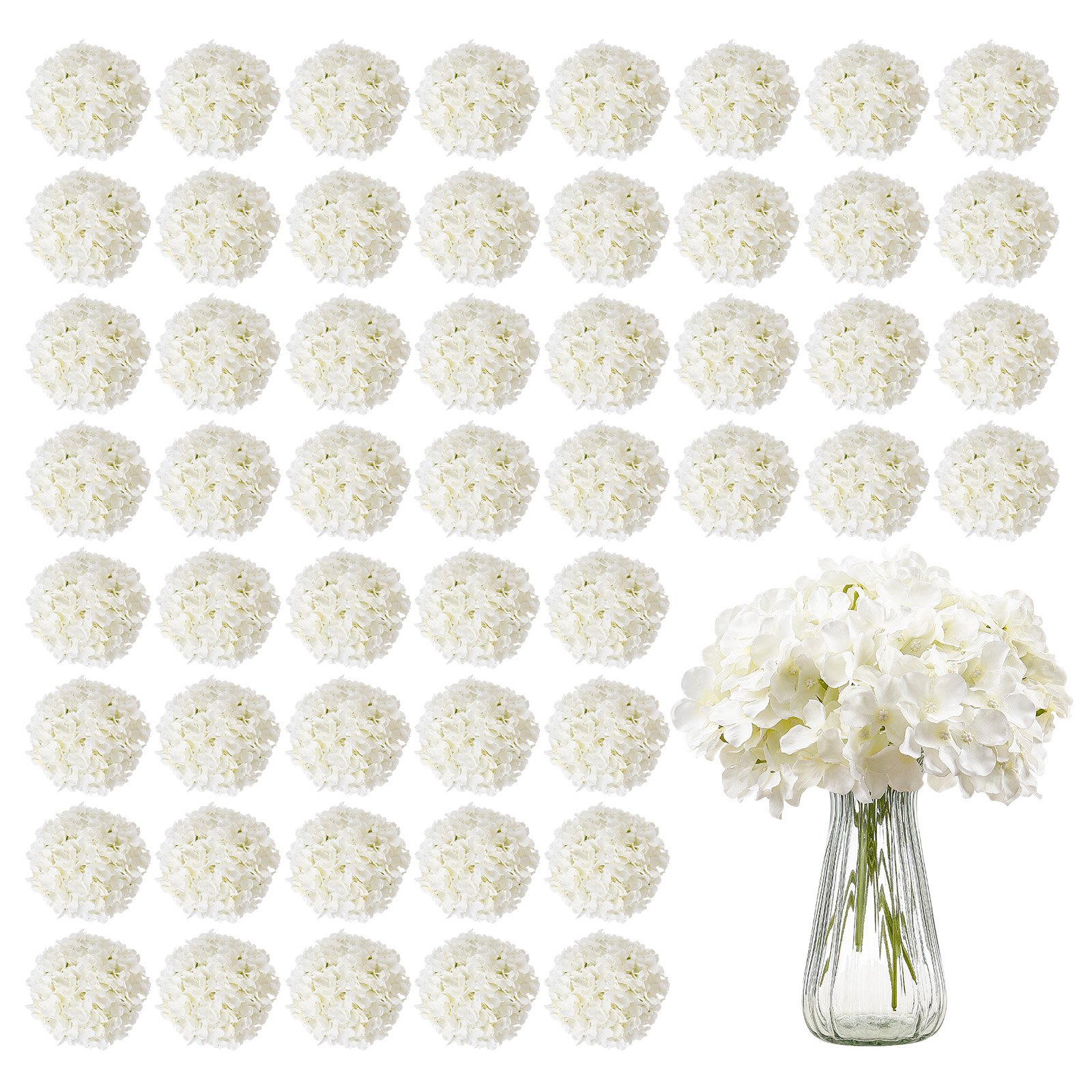 VEVOR Flores Artificiales, 65 Hortensias Artificiales de Seda Blanca de Aspecto Real a Granel, Artificiales Blancas con Tallos para Ramos de Boda, Centros de Mesa y Decoración de Mesas de Fiesta