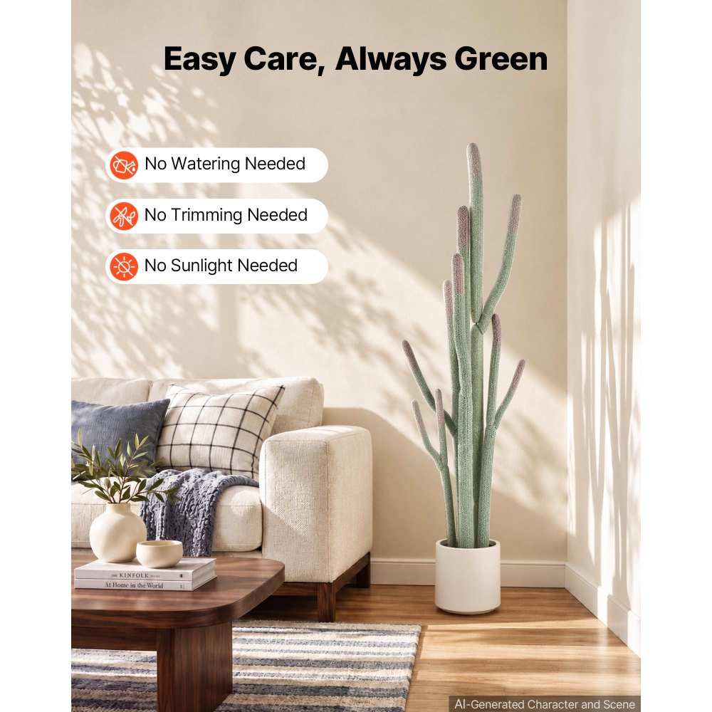 VEVOR Cactus Artificial 17,8 x 152,4 cm, Planta Artificial EVA con Maceta, con Textura 3D, EVA Resistente al Sol, Espinas Suaves, Maceta y Piedras Decorativas para Salón, Entrada, Oficina y Tienda