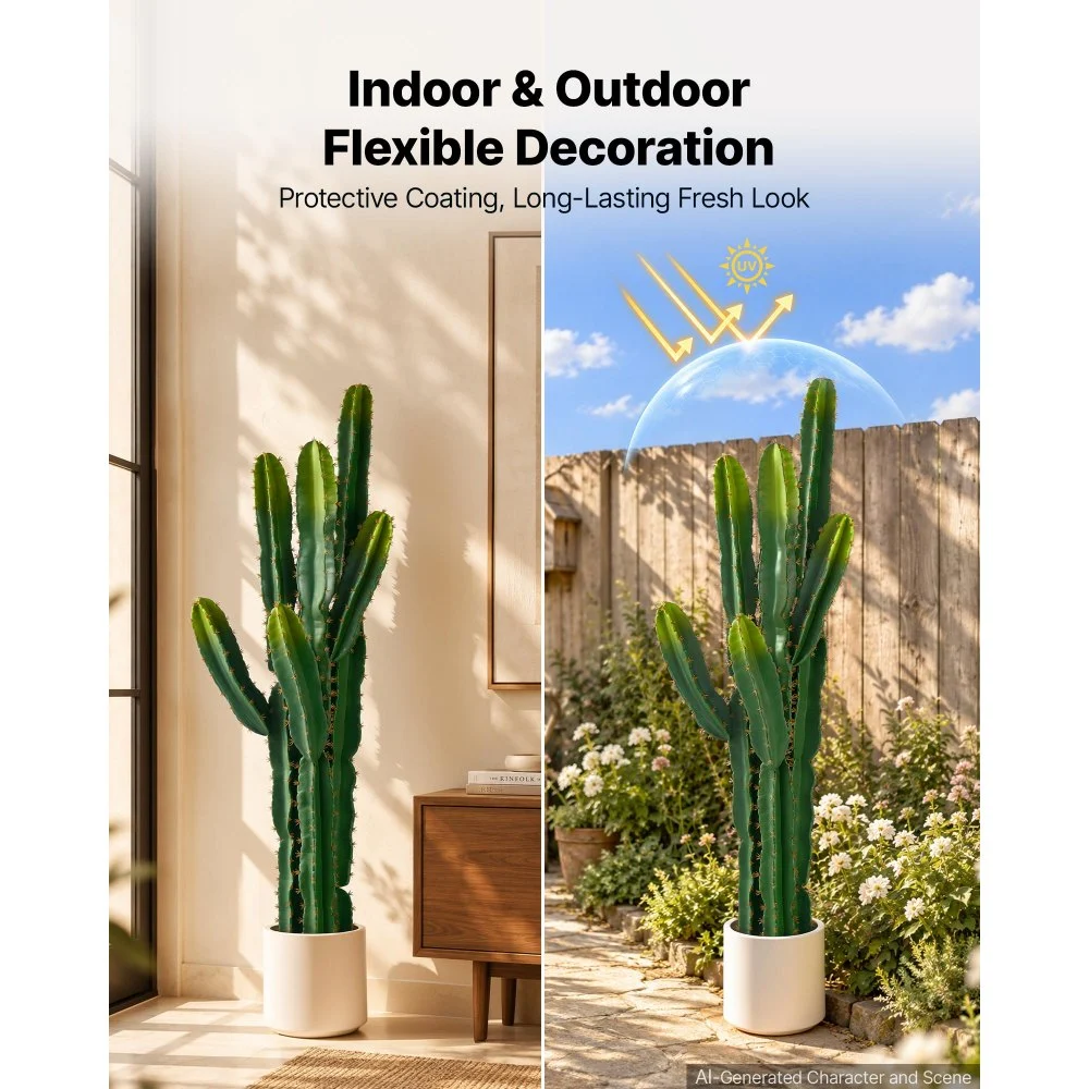 VEVOR Cactus Artificial de 22,9 x 152,4 cm Planta Artificial EVA con Maceta, con Textura 3D, Tonos Verdes Degradados, EVA Resistente al Sol y Espinas Realistas Para Salón, Entrada, Oficina y Tienda