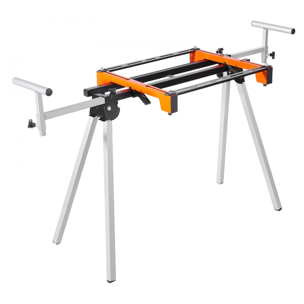 VEVOR Soporte para Sierra Ingletadora de Acero con Abrazaderas de Soporte de Montaje de Una Pieza Carga de 136,1 kg Altura y Longitud Ajustables, Soporte para Sierra Ingletadora Portátil y Plegable