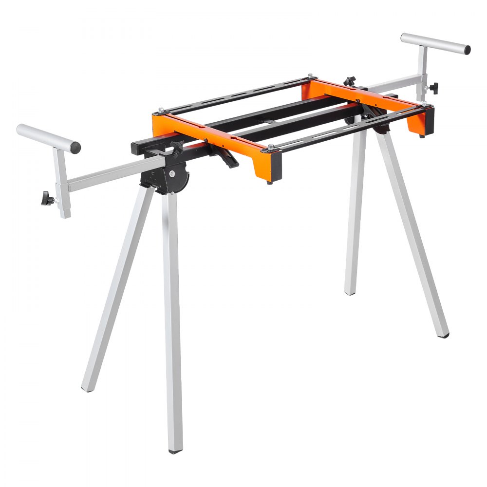 VEVOR Soporte para Sierra Ingletadora de Acero con Abrazaderas de Soporte de Montaje de Una Pieza Carga de 136,1 kg Altura y Longitud Ajustables, Soporte para Sierra Ingletadora Portátil y Plegable