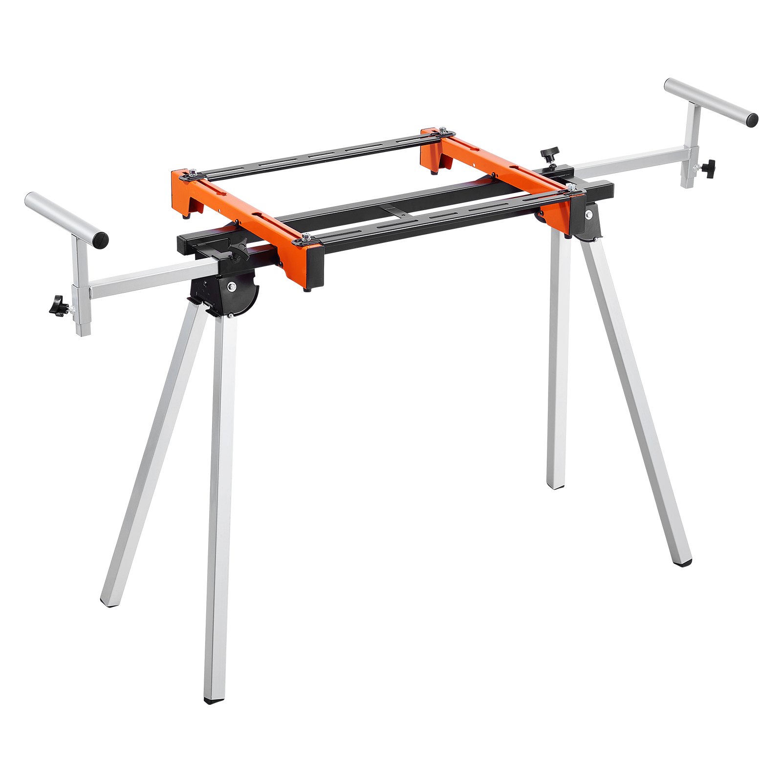 VEVOR Soporte para Sierra Ingletadora de Acero con Abrazaderas de Soporte de Montaje de Una Pieza Carga de 136,1 kg Altura y Longitud Ajustables, Soporte para Sierra Ingletadora Portátil y Plegable
