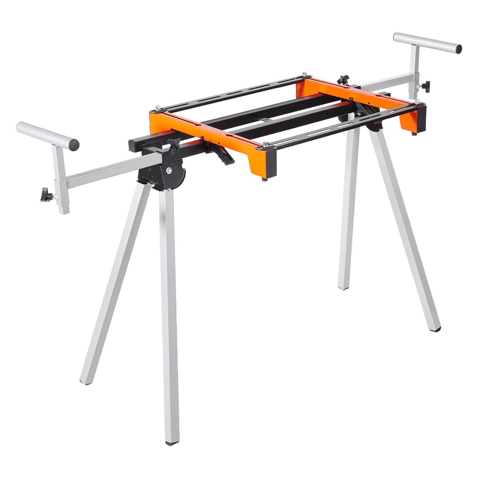 VEVOR Soporte para Sierra Ingletadora de Acero con Abrazaderas de Soporte de Montaje de Una Pieza Carga de 136,1 kg Altura y Longitud Ajustables, Soporte para Sierra Ingletadora Portátil y Plegable