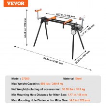 VEVOR Soporte para Sierra Ingletadora Carga 249,5kg Altura y Longitud Ajustables